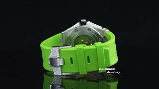 Orologio con diamanti Moissanite | Orologio con cintura verde ghiacciata | Orologio da polso auto...