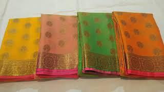 Latest Collection of Pure Soft Cotton Sarees with Rich Pallu and Blouse @Shoppers Time (S0143)