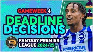 FPL GAMEWEEK 4 FINAL DEADLINE DECISIONS | MY FINAL GW4 TEAM! | Fantasy Premier League Tips 2024/25