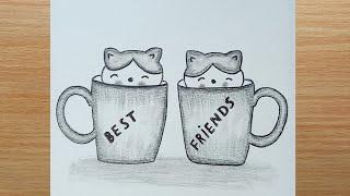 Friendship Drawing | Best Friends Drawing for Beginners | Friendship Day Drawing Easy | #friends