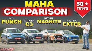 Tata Punch vs Nissan Magnite vs Hyundai Exter vs Citroen C3 - Maha Comparison