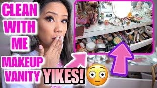 CLEANING AND ORGANIZING MY MAKEUP VANITY -CLEAN WITH ME MAKEUP VANITY-ORGANIZE WITH ME MAKEUP VANITY