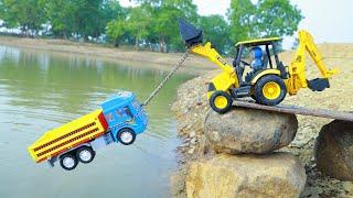 Tata 407 Truck HMT 5911 Tractor Accident Fully Mud Pulling Out Mahindra 475 Tractor Jcb 3dx ? CS Toy