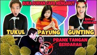 CHALLENGE BUKA DURIAN GUNA GUNTING,TUKUL&PAYUNG!AMRI PRANK TANGAN BERDARAH SAMPAI ZAROL PENGSAN!