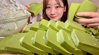 ASMR Matcha Milk Pudding【Mukbang/ Eating Sounds】【English subtitles】