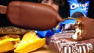 ASMR MUKBANG CHOCOLATE ICE CREAM BARS | OREO + M&M's + MAGNUM!