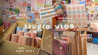 studio vlog  unboxing washi tape, designing stickers, & packing orders