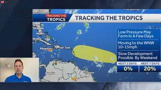 Meteorologist Eric Burris is live with the latest on the tropics, new area of interest