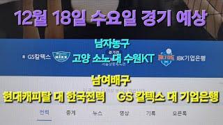 스포츠토토 프로토 12월 18일 수요일 남자농구  + 남여배구  예상