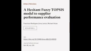 A Hesitant Fuzzy TOPSIS model to supplier performance evaluation | RTCL.TV