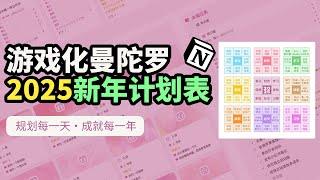 布局2025，曼陀罗九宫格年度计划表 notion模板游戏化