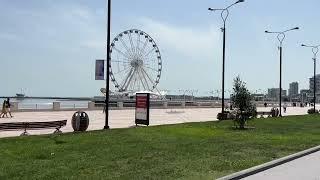 Baku, Azerbaijan. Walking (cycling) along the Caspian sea boulevard