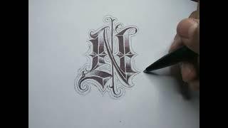 Lettering tatuaje abecedario, Time lapse letra N (Tattoo lettering alphabet)