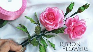 DIY satin ribbon roses/how to make beautifull blooming roses with satin ribbon easily