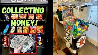 COLLECTING Money From 2 Vending MachinesGumball Machine & Soda/Snack Machine!