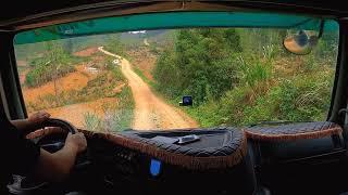 driving HOWO 380 | Carrying 30 tons through a narrow road is extremely dangerous | cabin view