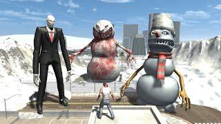 Slenderman Fights Evil Snowman In Indian Bikes Driving 3D