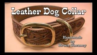 Leather dog collar custom made hand tooled with antique finish