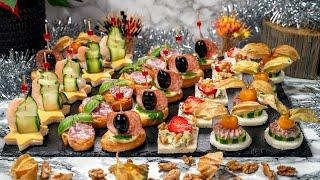 Best Starters for party at home. Salami Ring, shrimps, physalis, olives snacks recipes