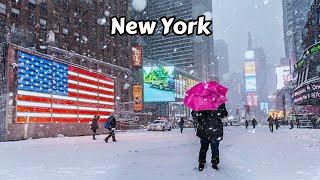 Walking In Snow 4k - Snowfall Times Square NYC Winter Manhattan New York City