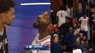 Andre Drummond ejected for pushing Wemby but then gets unejected and brought back 