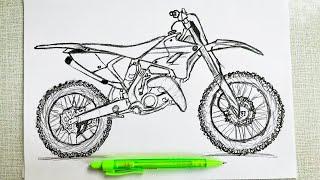 How to Draw a Dirt Bike  / ( Cross Motorcycle Drawing Yamaha YZ 125 ) Easy Drawing Tutorials