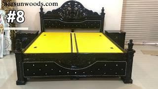 #131 King-Size Double Bed with Side Tables in Black Polish & Tufted Fabric | Aarsun