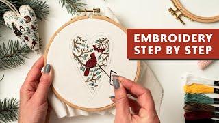 RED CARDINAL CHRISTMAS ORNAMENT - Hand Embroidery Tutorial For Beginners