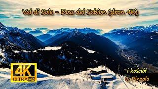 Val di Sole - panorama Doss del Sabion i Kościół Św. Wirgiljusza w Pinzolo z perspektywy drona 4K