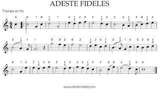 Partitura para Trompa con Play Along (con digitación) - Adeste Fideles