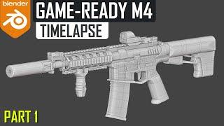 Blender 2.93 Modeling - M4 Assault Rifle Weapon - Low Poly Model - (Part 1)