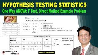 ANOVA One way | F Test Direct Method | Problem & Solution | Hypothesis Testing Statistics