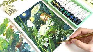 Studio Ghibli Painting / Relaxing Painting Video / Arrietty / Gouache Painting Process / Tutorial 