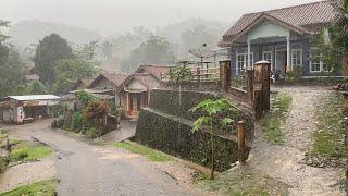 Heavy Rain and Strong Thunder | Walk in Village Life Above the Beautiful Mountains | Rain Sounds