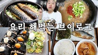 자취인듯 자취아닌 본집걸의 집밥먹방(한식,메밀면김밥,우진해장국,고등어솥밥,단호박오리)