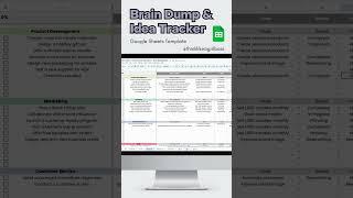 Brain Dump & Idea Tracker - Google Sheets Spreadsheet ‍ ... #spreadsheet #productivity #planner