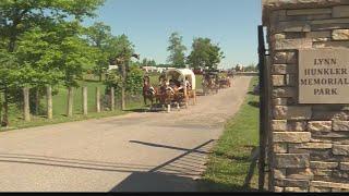 What a sight! 18 horse-drawn carriages travel along Route 40