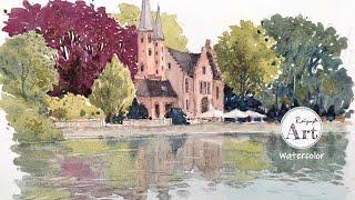 Watercolor Painting: Minnewater Park, Bruges Belgium