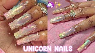 CHROME UNICORN  NAILS WITH 3D NAIL ART  | WHERE HAVE I BEEN ?  | FULL ACRYLIC NAIL TUTORIAL 