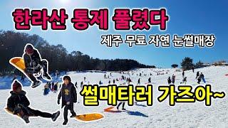 겨울 제주도 눈올때 오픈하는 자연 눈썰매장 제주 눈썰매