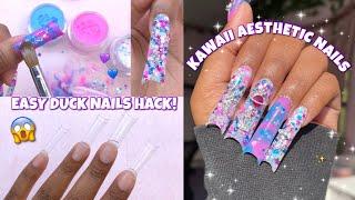 USING COFFIN TIPS TO MAKE DUCK NAILS HACK!  KAWAII AESTHETIC ACRYLIC NAILS | NAIL TUTORIAL