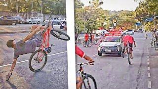 DEPOIS DESSA MANOBRA NA FRENTE DA VIATURA ACABOU O ENCONTRO DE BICICLETA