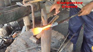 Small Blacksmith Projects / Forging a Carpenter Chisel In Rural Blacksmith Shop