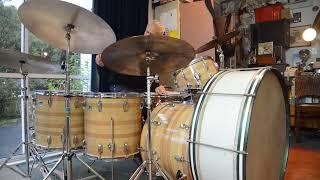 DrumFuckery no.185, adding 29" marching bass drum to 1976 Ludwig kit. 25/2/23, Silver Badger Studios