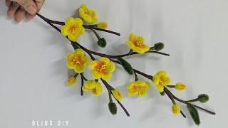 Làm hoa mai kẽm nhung -DIY pipe cleaner  apricot  #handmade   #tutorial #diyflower #diycrafts