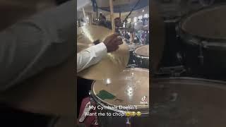 Cymbals fell off drummer’s head .