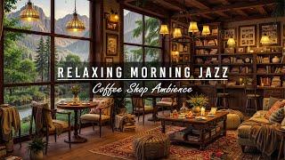 4K Cozy Bookstore Cafe Ambience in Forest  Relaxing Morning Jazz Music for Positive mood, Working