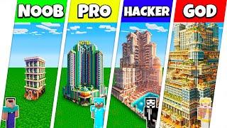 Minecraft Battle: NOOB vs PRO vs HACKER vs GOD: HOTEL SKYSCRAPER HOUSE BUILD CHALLENGE / Animation