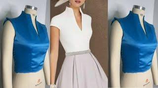 HOW TO MAKE A BUILT-UP NECKLINE WITH  DARTS AND A V-CUT OPENING AT THE NECKLINE - 10