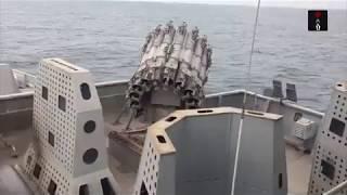 INS Kiltan firing anti submarine rocket launcher RBU-6000